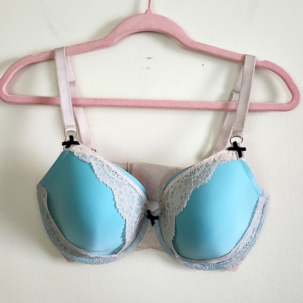 Victorias secret Dream Angels lined demi bra baby blue white 34 DDD